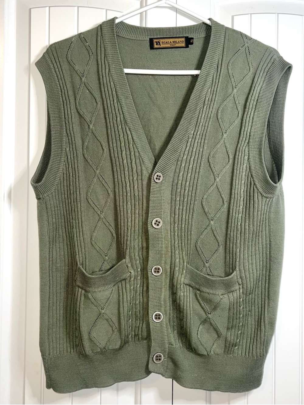 Scala Milano Italy Men’s Small sweater Vest Quiet Luxury Old Money Knit Green